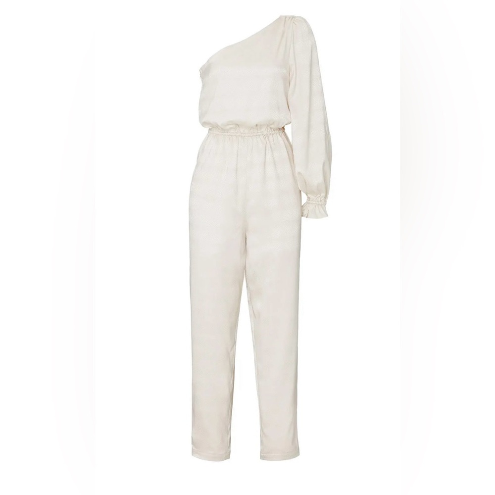 Rent the runway  Cream Jumpsuit with Elastic Waist and Tapered Legs